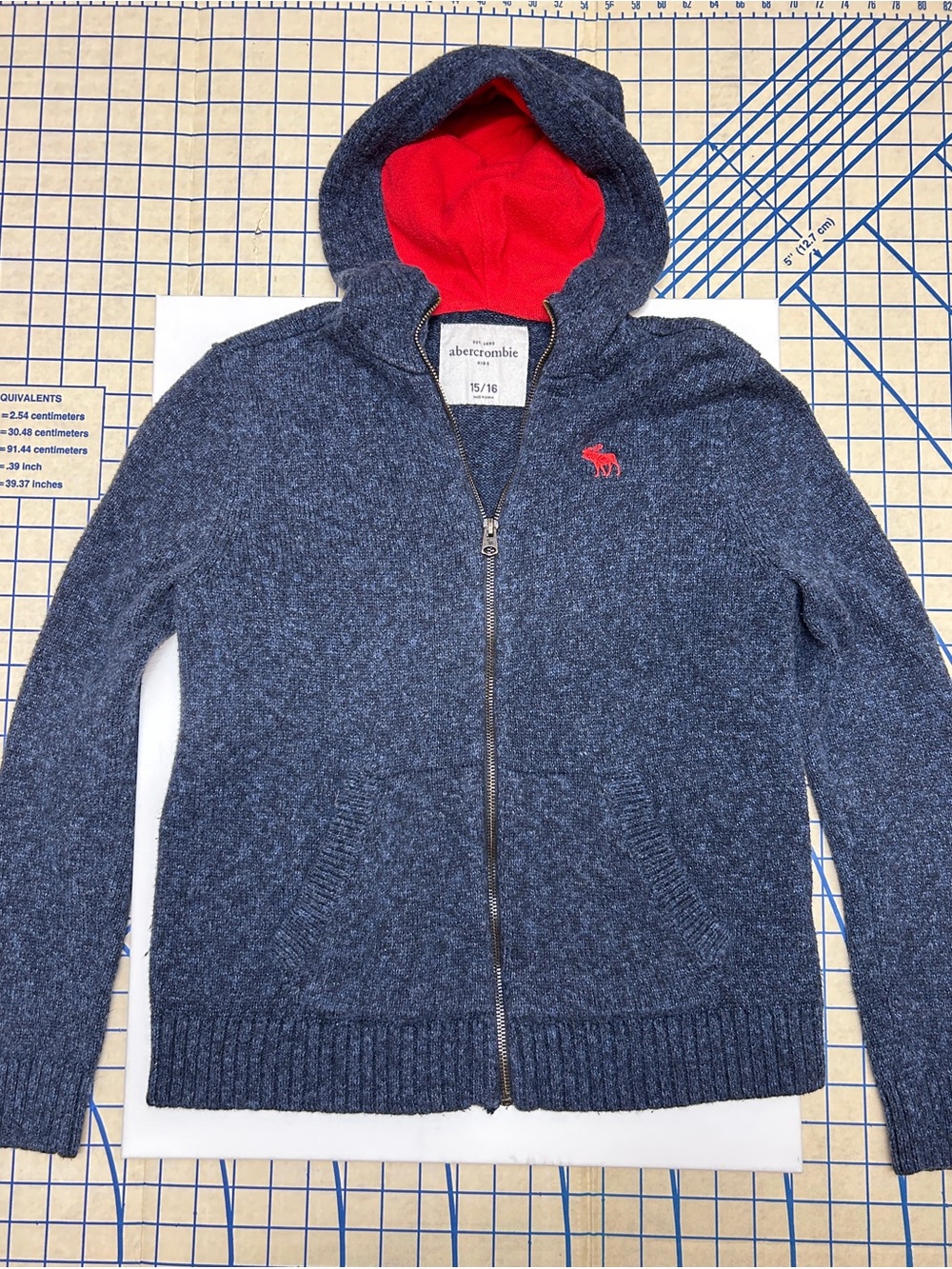 Abercrombie & Fitch Navy Zip-Up Hoodie with Red Hood Lining